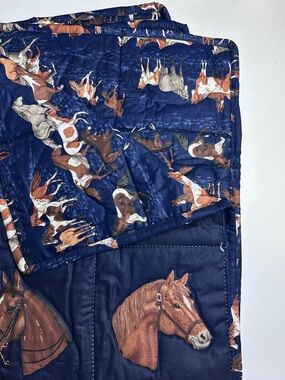 52 x 43” Horses Heads Quilted Throw Blanket Cranston Equestrian Reversible